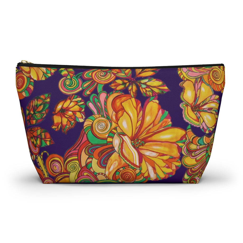 Violet Artsy Floral Accessory Pouch
