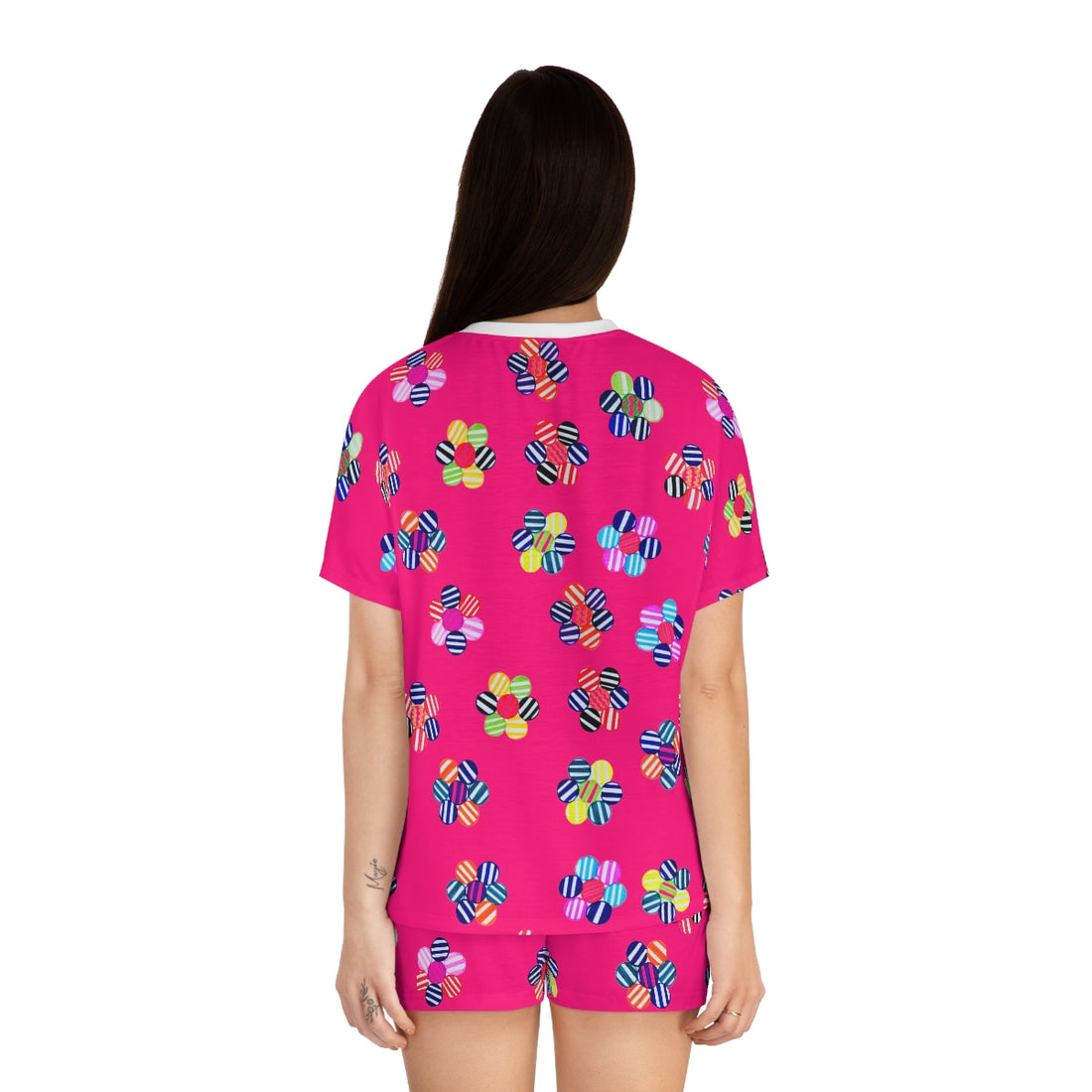 Hot Pink Candy Floral Short Pajama Set (AOP)