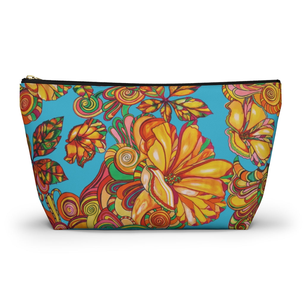 Aqua Artsy Floral Accessory Pouch