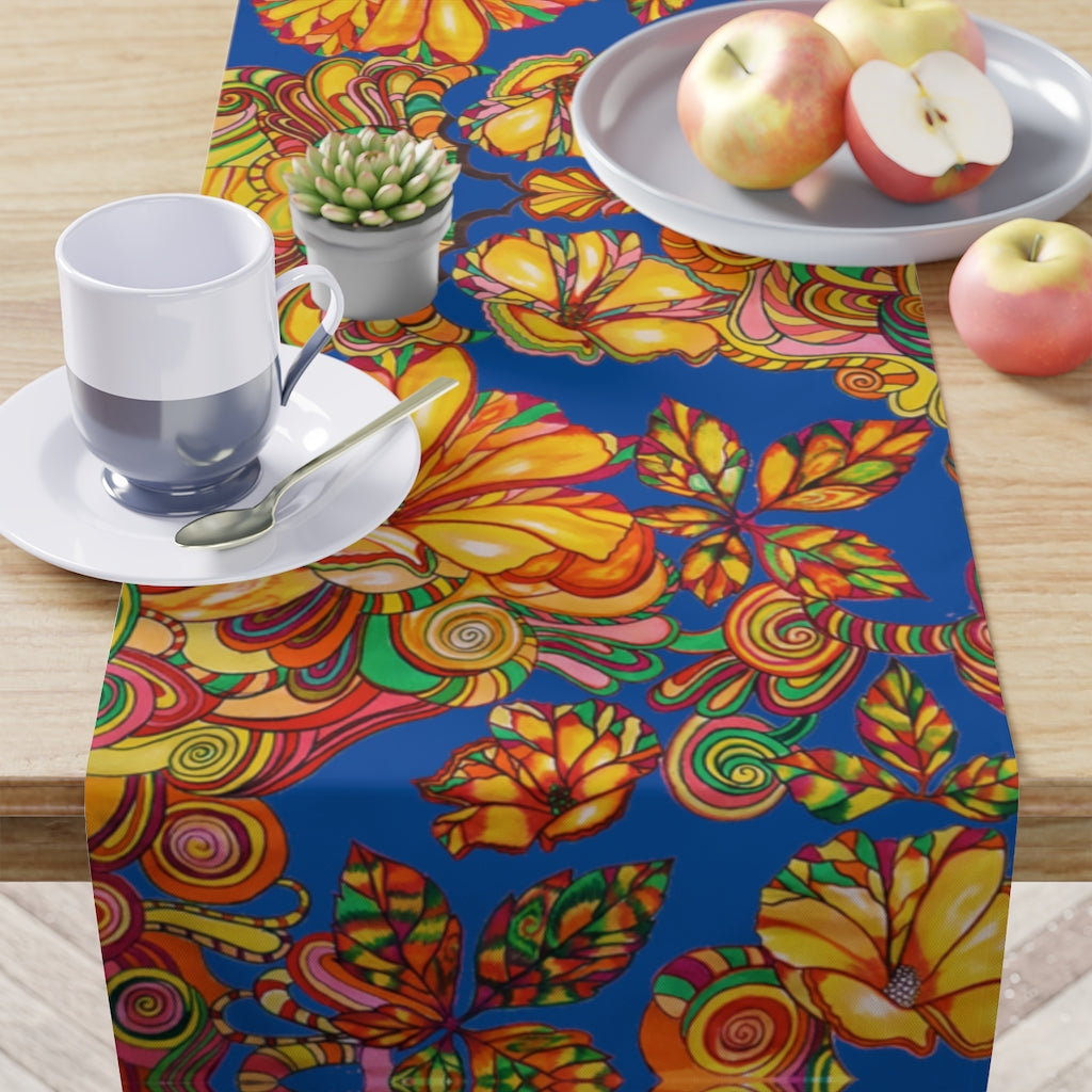 Artsy Floral Royal Blue Table Runner