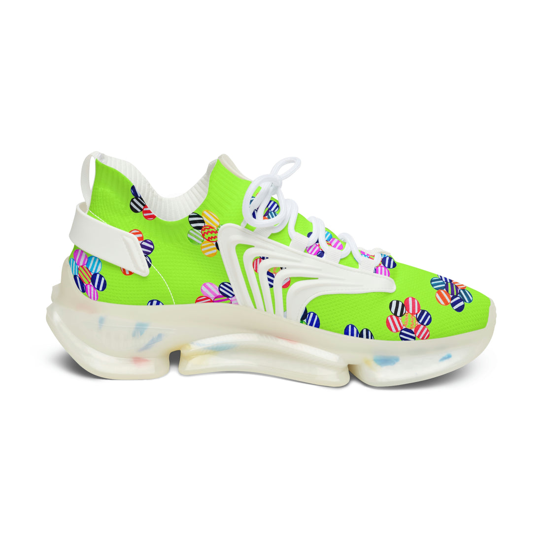 Lime Green Candy Floral Printed OTT Women's Mesh Knit Sneakers