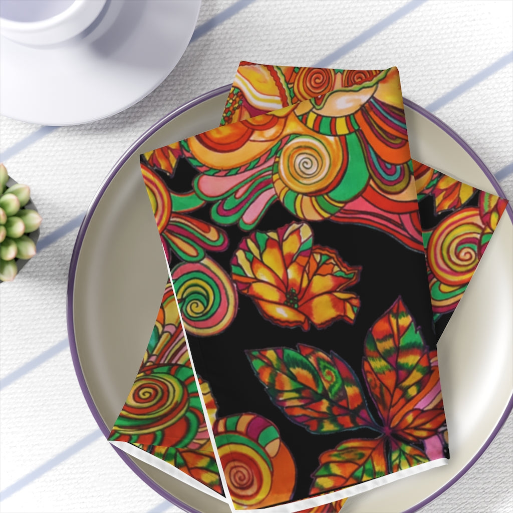 Black Artsy Floral Napkin