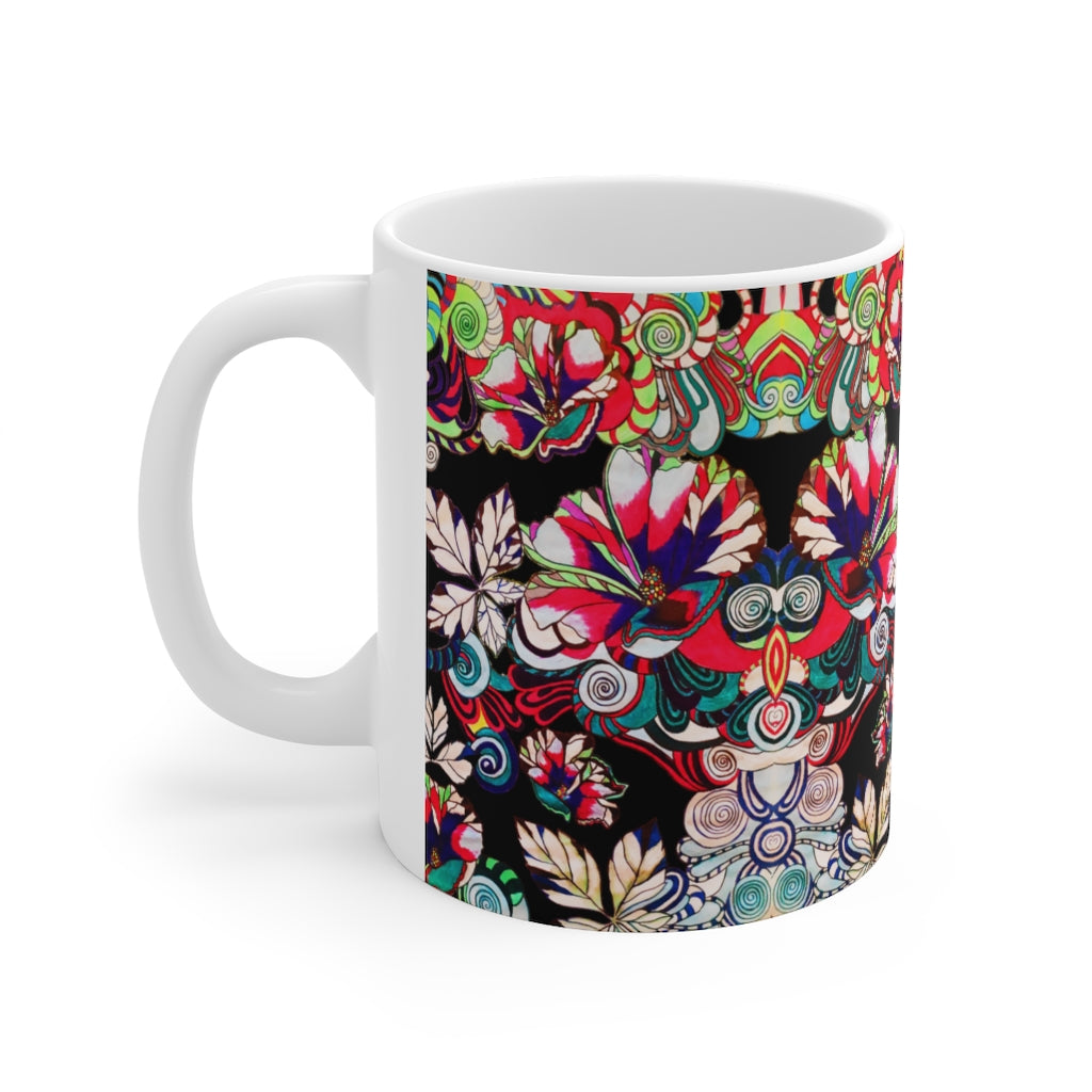 Floral Art Black Mug 11oz