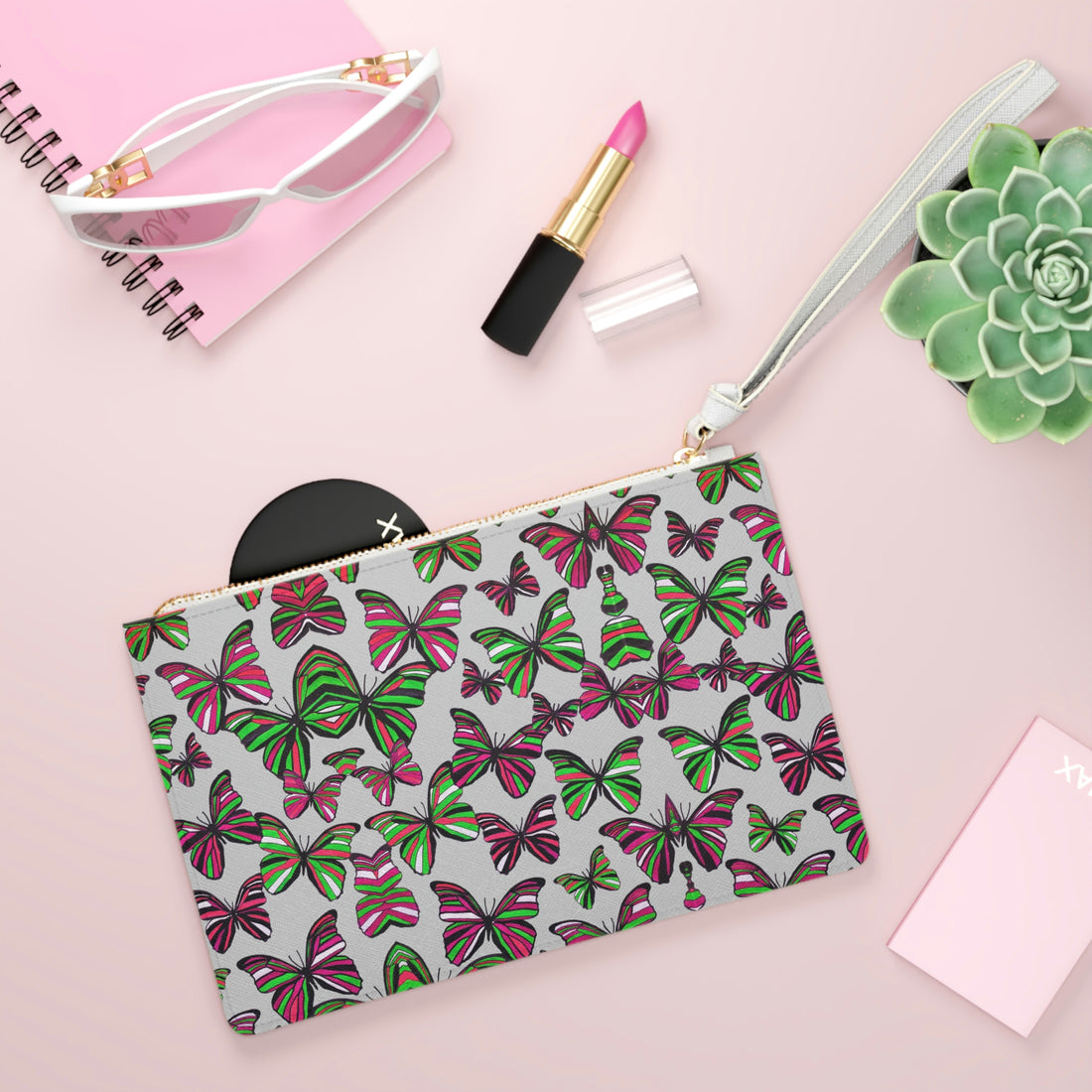 Slate Butterfly Print Clutch Bag