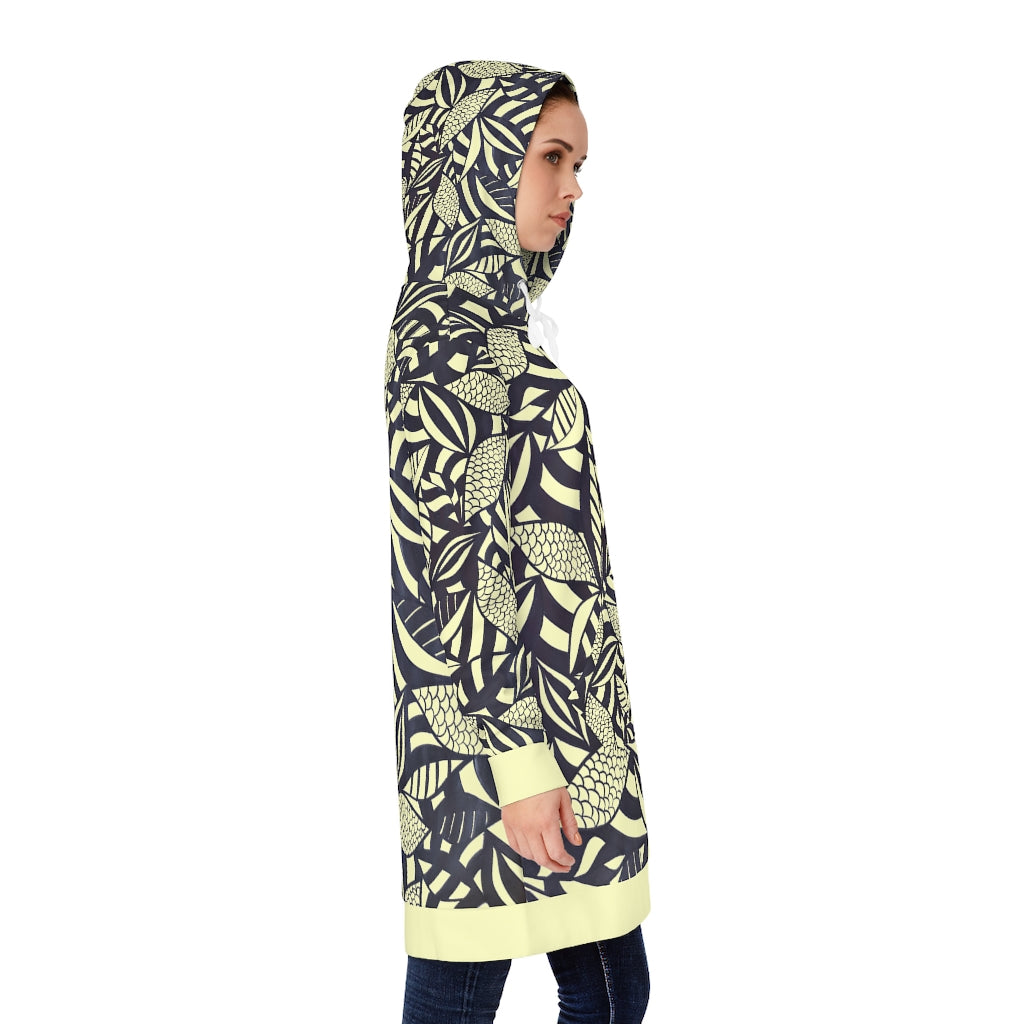 cream tropical print hoodie dress 