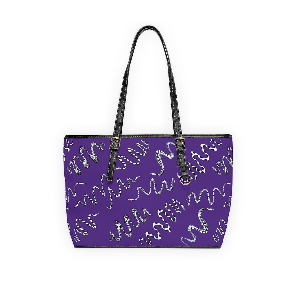 purple snake print tote bag