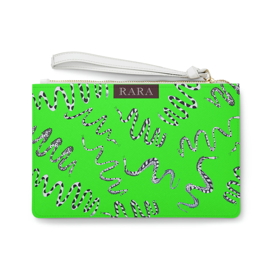 neon green snake print clutch bag