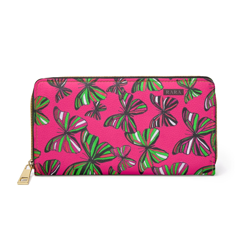 Hot Pink Butterflies Zipper Wallet