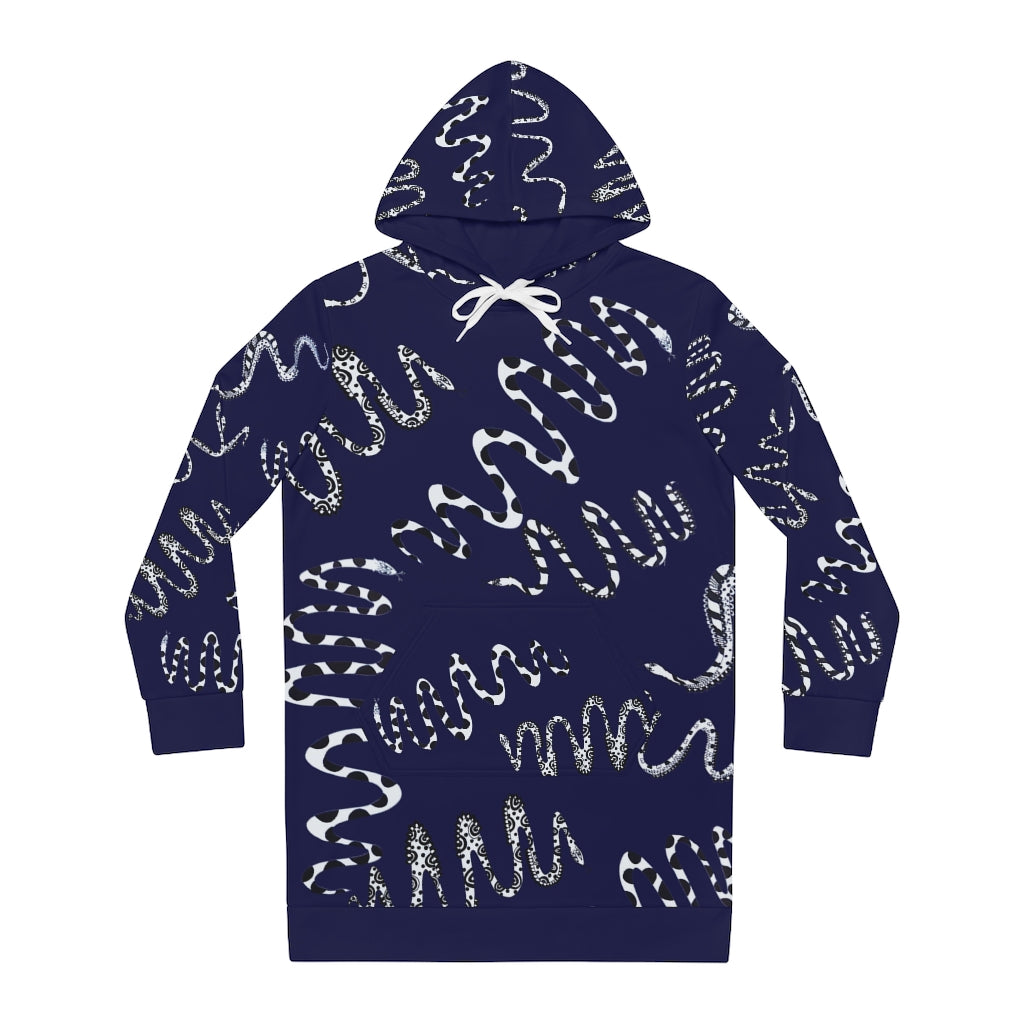 ink blue snake print hoodie dress 