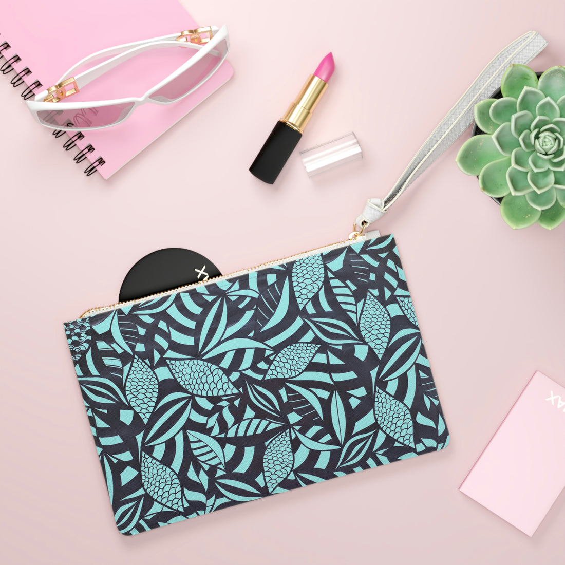 tropical print icy blue clutch bag