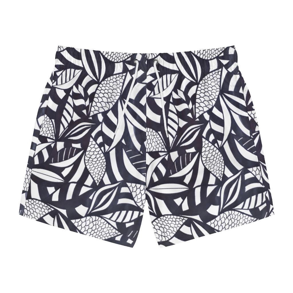 White Tropical Minimalist Swimming Trunks