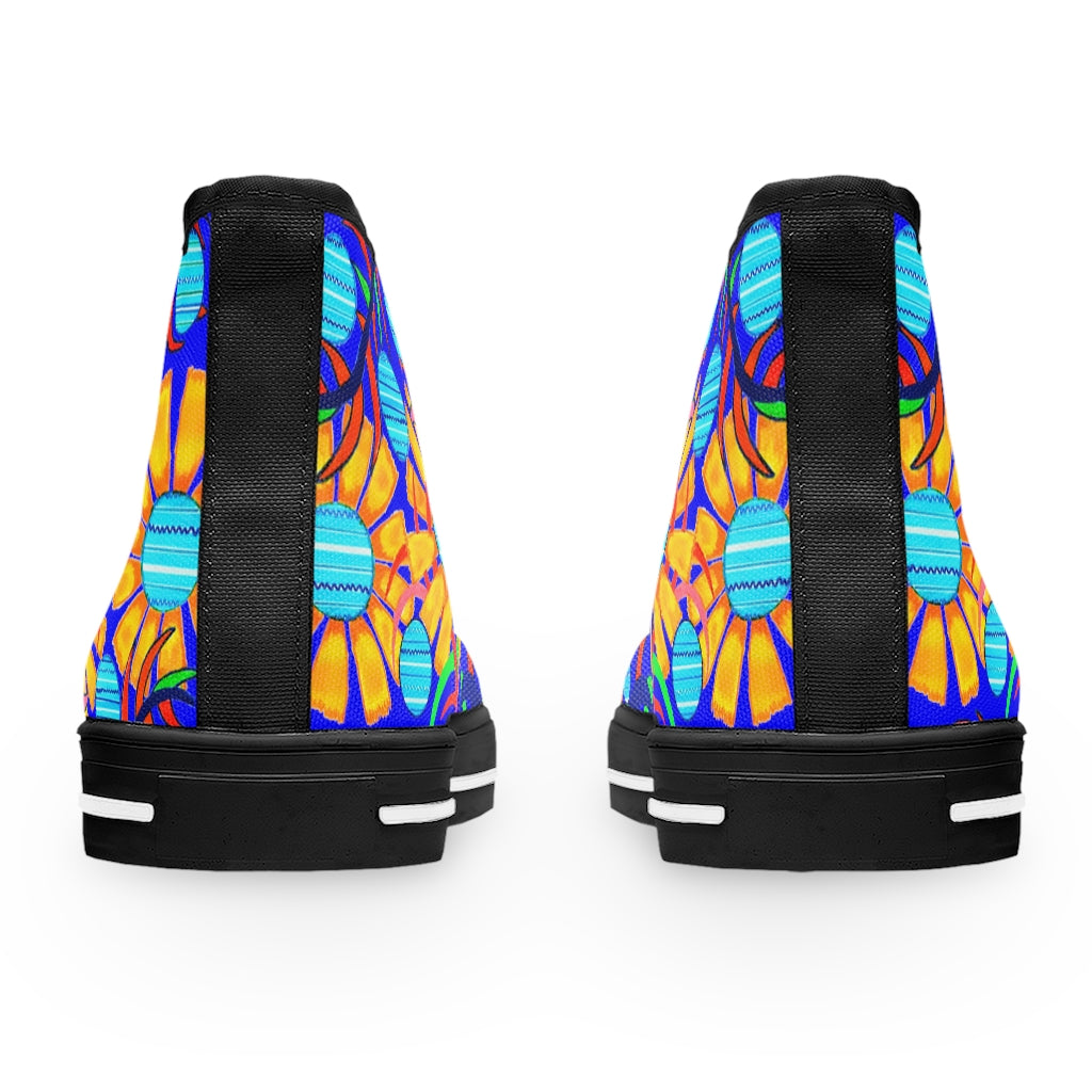 Electric Blue Sunflower Women's High Top Sneakers