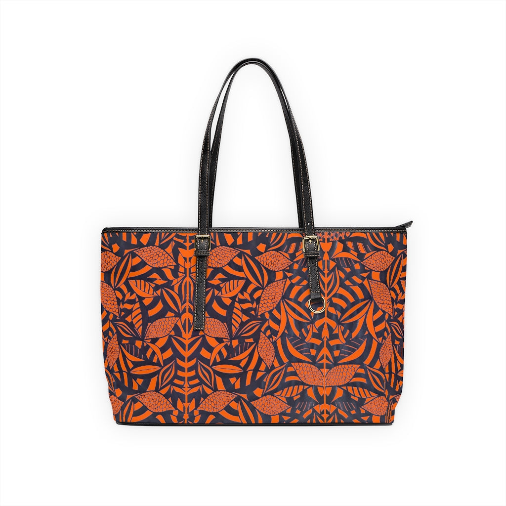 orange tropical print tote