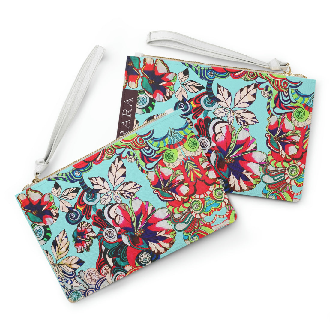 graphic floral icy blue clutch bag