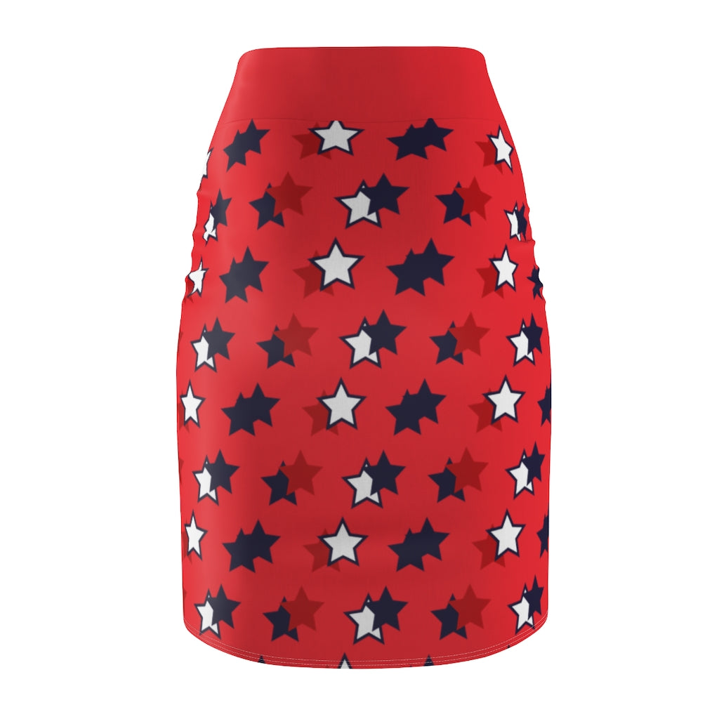 AOP Starry Red Pencil Skirt