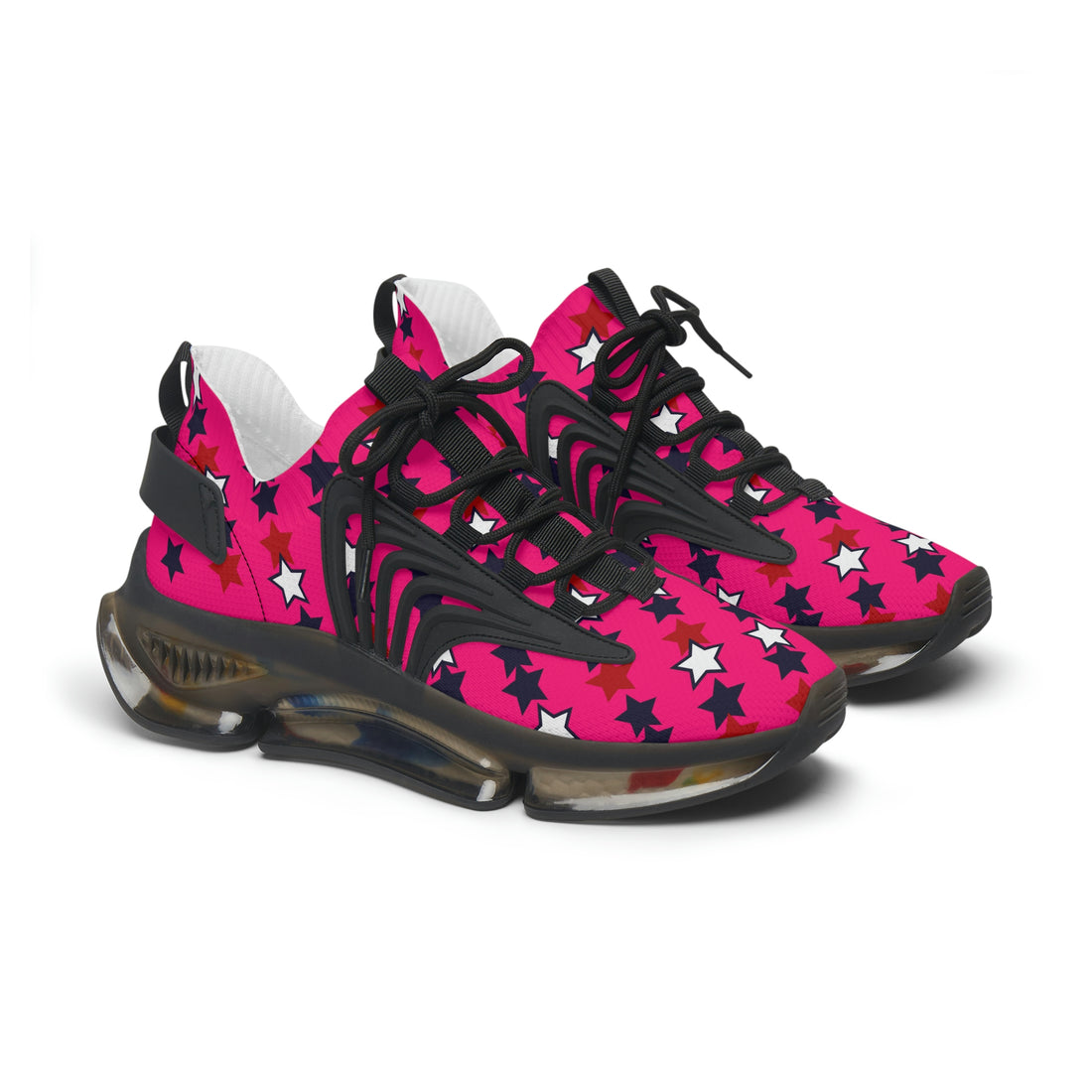 hot pink women's star print mesh knit sneakers