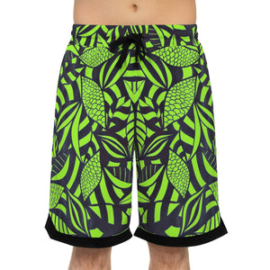 lime green tropical minimalist print basketball shorts