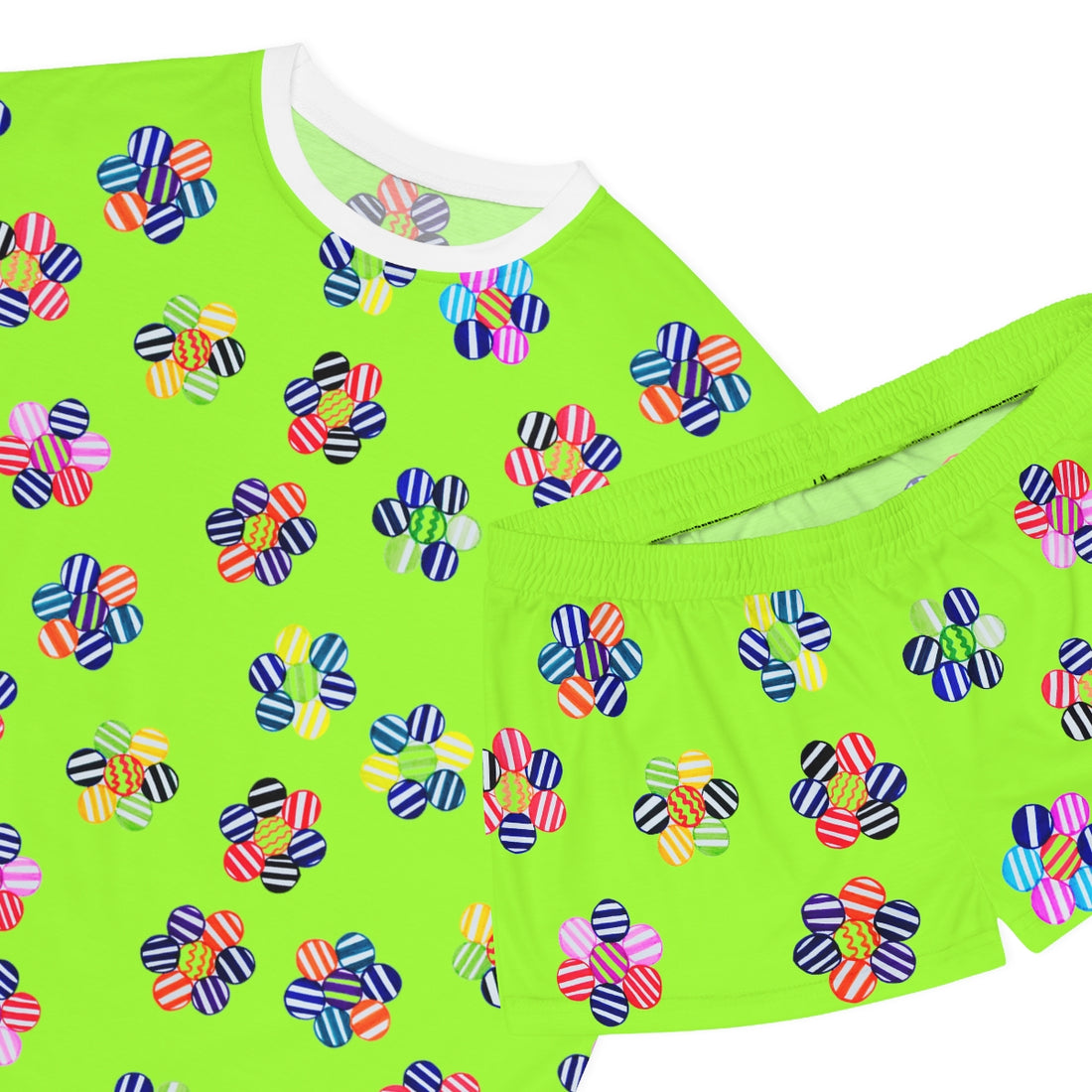 lime green geometric floral shorts & t-shirt pajama set
