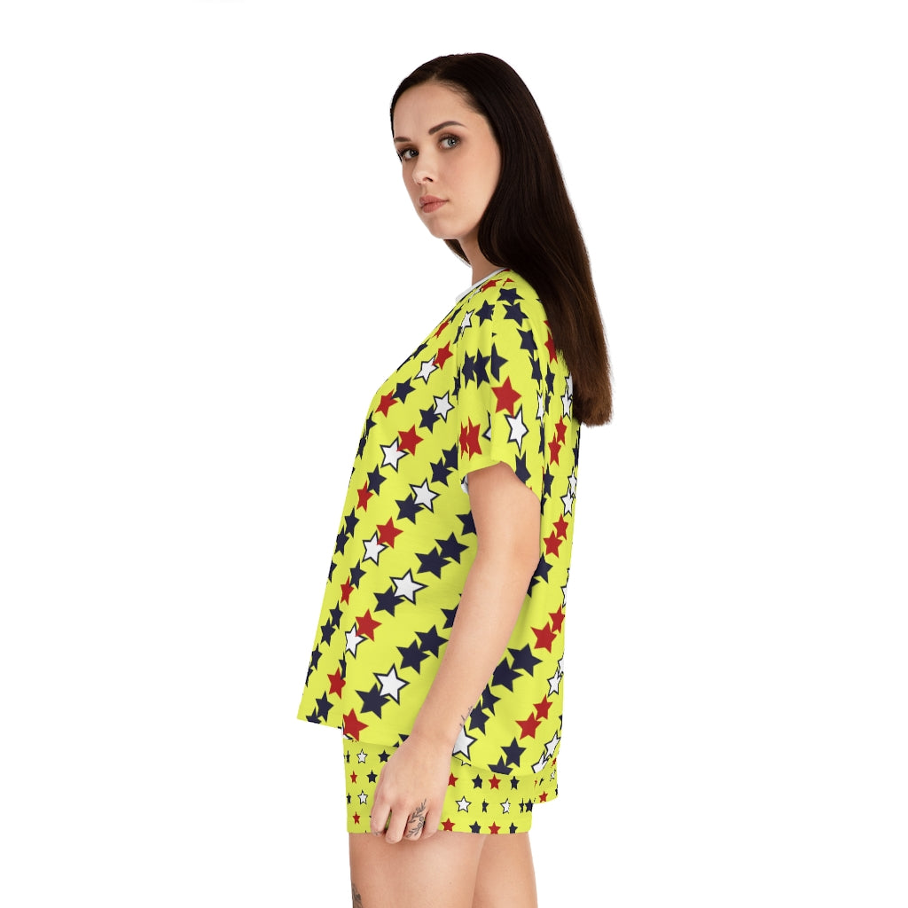 Canary Star Print Short Pajama Set (AOP)